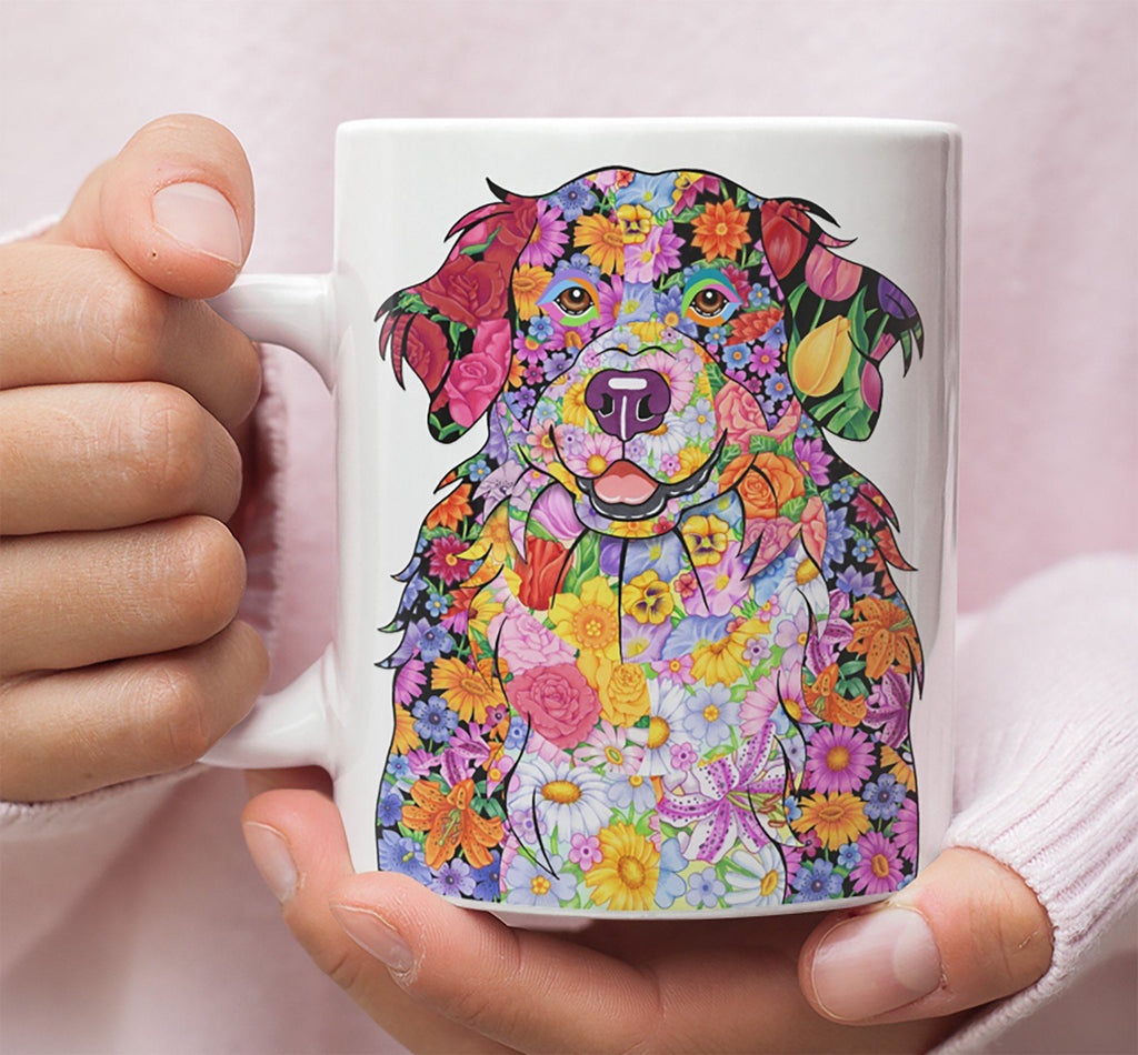 FABULOUS FLOWER BERNESE MOUNTAIN DOG WHITE MUG - DESIGN ON BOTH SIDES