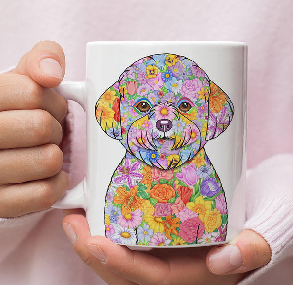 FABULOUS FLOWER BICHON FRISE WHITE MUG - DESIGN ON BOTH SIDES