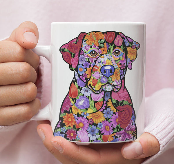 FABULOUS FLOWER LABRADOR RETRIEVER WHITE MUG - DESIGN ON BOTH SIDES