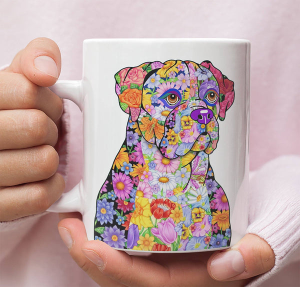 FABULOUS FLOWER BOXER WHITE MUG - DESIGN ON BOTH SIDES