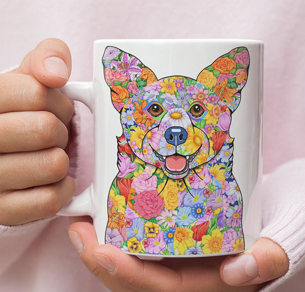 FABULOUS FLOWER CORGI WHITE MUG - DESIGN ON BOTH SIDES