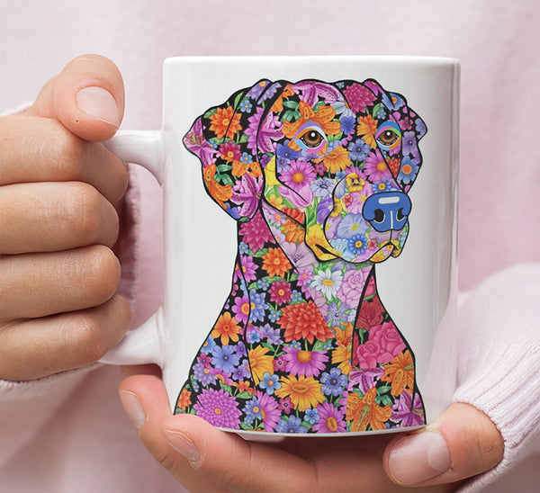 FABULOUS FLOWER DOBERMAN WHITE MUG - DESIGN ON BOTH SIDES