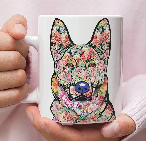 FABULOUS FLOWER GERMAN SHEPHERD WHITE MUG - DESIGN ON BOTH SIDES