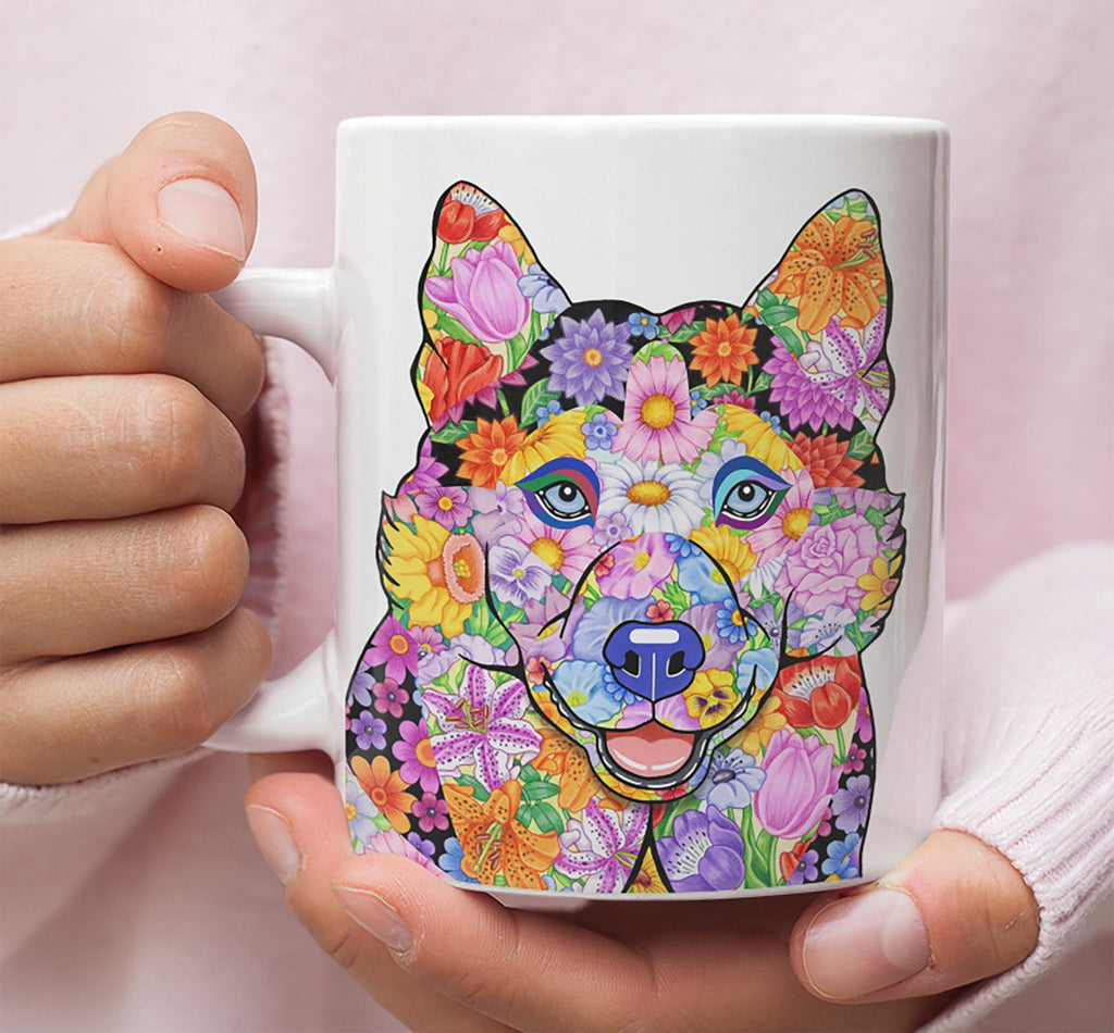 FABULOUS FLOWER HUSKY WHITE MUG - DESIGN ON BOTH SIDES