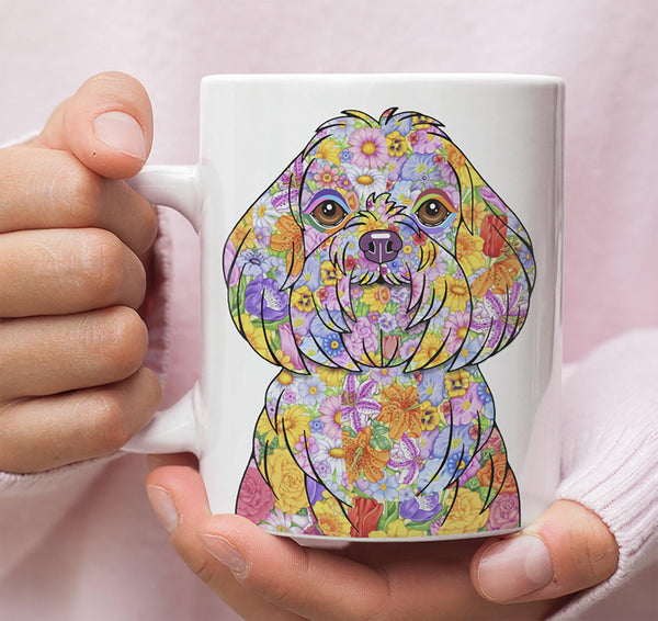 FABULOUS FLOWER MALTESE WHITE MUG - DESIGN ON BOTH SIDES
