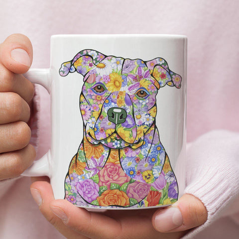 FABULOUS FLOWER PIT BULL WHITE MUG - DESIGN ON BOTH SIDES