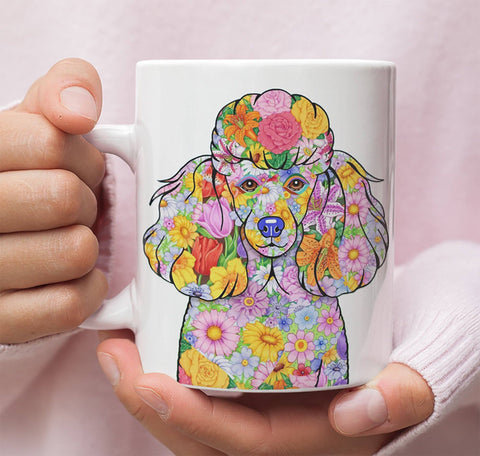 FABULOUS FLOWER POODLE WHITE MUG - DESIGN ON BOTH SIDES