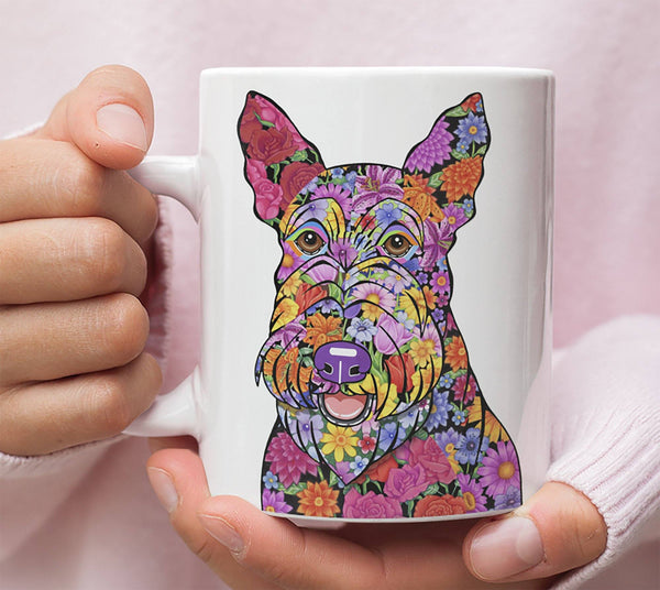 FABULOUS FLOWER SCOTTISH TERRIER WHITE MUG - DESIGN ON BOTH SIDES