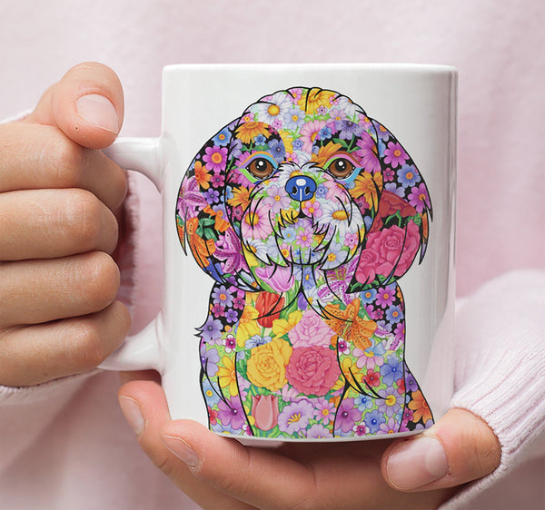FABULOUS FLOWER SHIH TZU WHITE MUG - DESIGN ON BOTH SIDES