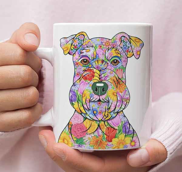 FABULOUS FLOWER SCHNAUZER WHITE MUG - DESIGN ON BOTH SIDES