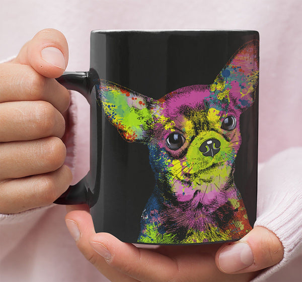 GORGEOUS POP ART CHIHUAHUA BLACK MUG - DESIGN ON BOTH SIDES
