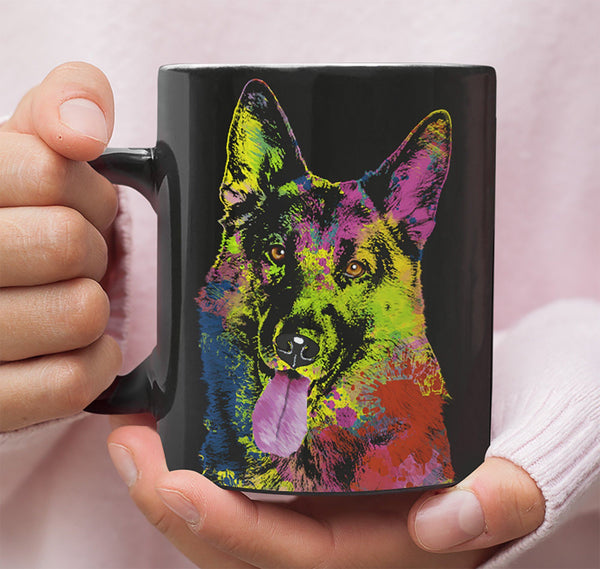 GORGEOUS POP ART GERMAN SHEPHERD BLACK MUG - DESIGN ON BOTH SIDES