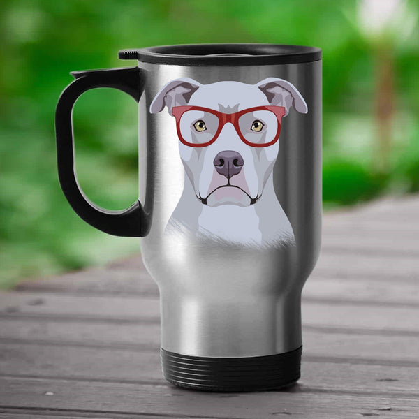 HIPSTER PIT BULL TRAVEL MUG - GREAT FOR HOT AND COLD BEVERAGES