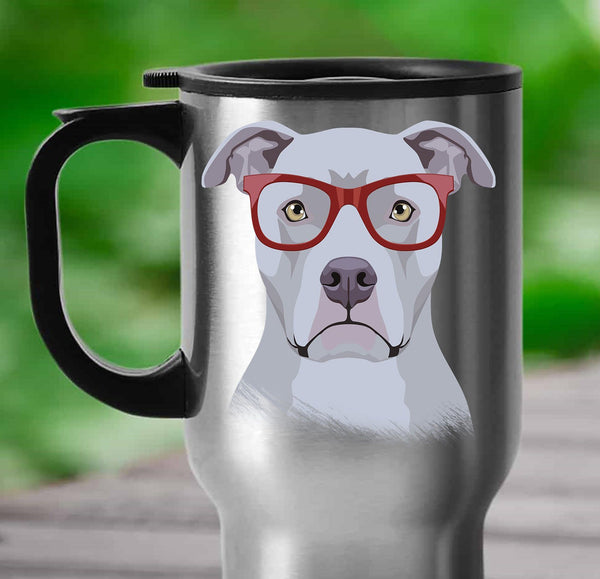 HIPSTER PIT BULL TRAVEL MUG - GREAT FOR HOT AND COLD BEVERAGES