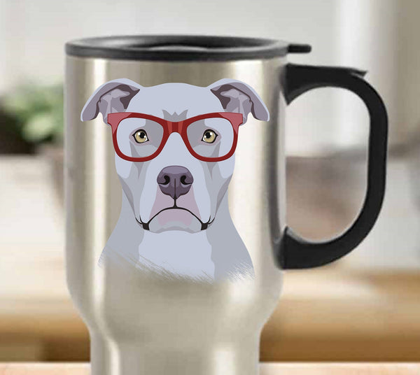 HIPSTER PIT BULL TRAVEL MUG - GREAT FOR HOT AND COLD BEVERAGES