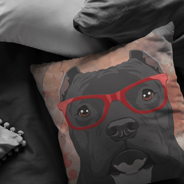 FREE SHIPPING: COOL CROPPED EAR HIPSTER PIT BULL THROW PILLOWS - 4 SIZES TO CHOOSE FROM IN STUFFED & SEWN, OR ZIP COVER ONLY, OR ZIP COVER & INSERT
