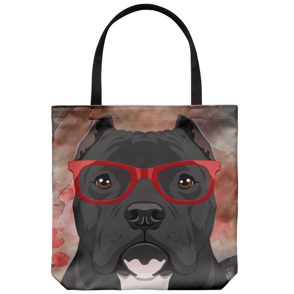 COOL HIPSTER PIT BULL CANVAS TOTE - CROPPED EARS - NEW BIGGER SIZE