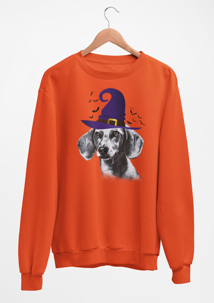 FUN HALLOWEEN DACHSHUND WITCH HAT CREWNECK SWEATSHIRTS - UP TO 4XL - 3 COLORS