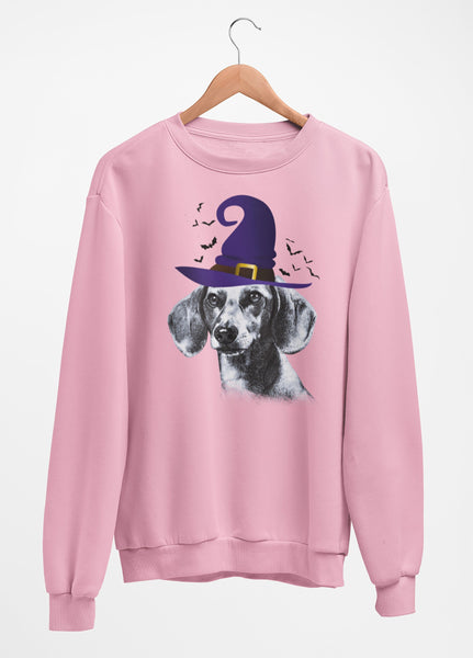FUN HALLOWEEN DACHSHUND WITCH HAT CREWNECK SWEATSHIRTS - UP TO 4XL - 3 COLORS