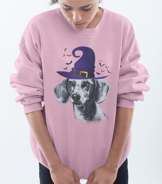 FUN HALLOWEEN DACHSHUND WITCH HAT CREWNECK SWEATSHIRTS - UP TO 4XL - 3 COLORS