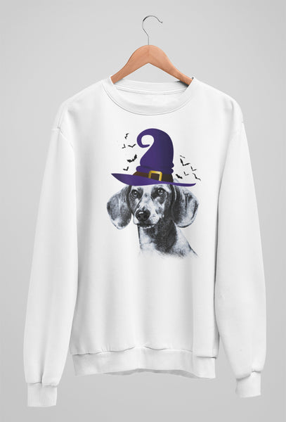 FUN HALLOWEEN DACHSHUND WITCH HAT CREWNECK SWEATSHIRTS - UP TO 4XL - 3 COLORS
