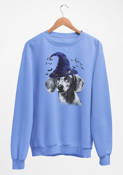 FUN HALLOWEEN DACHSHUND WIZARD HAT CREWNECK SWEATSHIRTS - UP TO 4XL - 3 COLORS