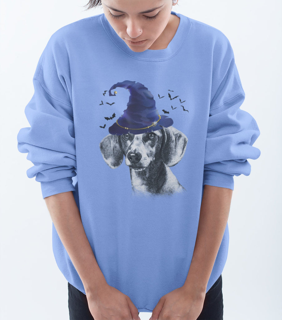 FUN HALLOWEEN DACHSHUND WIZARD HAT CREWNECK SWEATSHIRTS - UP TO 4XL - 3 COLORS