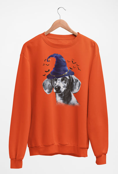 FUN HALLOWEEN DACHSHUND WIZARD HAT CREWNECK SWEATSHIRTS - UP TO 4XL - 3 COLORS