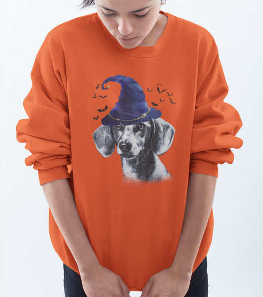 FUN HALLOWEEN DACHSHUND WIZARD HAT CREWNECK SWEATSHIRTS - UP TO 4XL - 3 COLORS