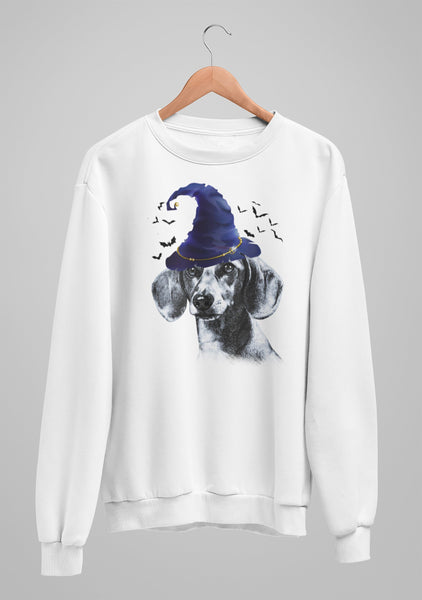 FUN HALLOWEEN DACHSHUND WIZARD HAT CREWNECK SWEATSHIRTS - UP TO 4XL - 3 COLORS