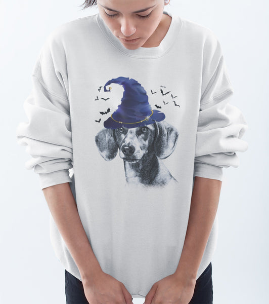 FUN HALLOWEEN DACHSHUND WIZARD HAT CREWNECK SWEATSHIRTS - UP TO 4XL - 3 COLORS
