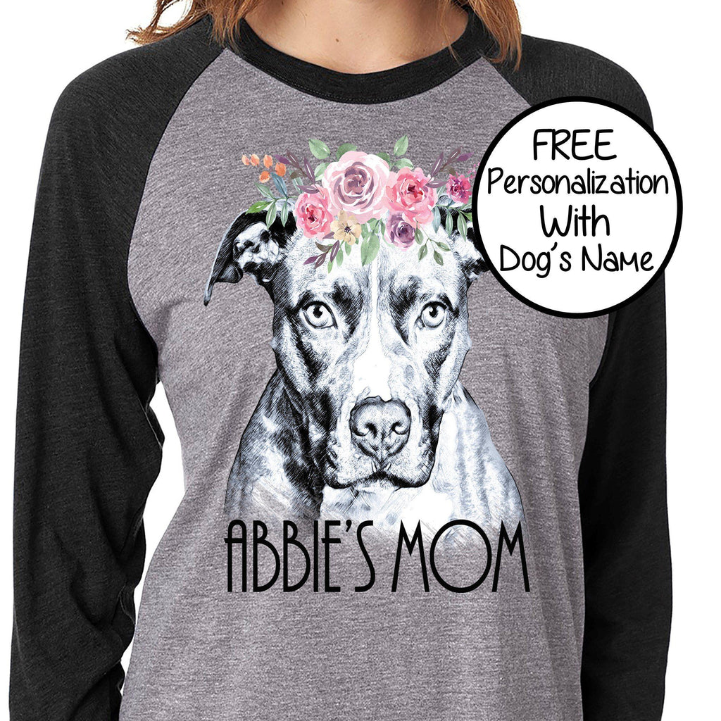 BEAUTIFUL BOHO PIT BULL GRAY RAGLAN TEE - UP TO 3XL - 2 COLORS - PERSONALIZATION INSTRUCTIONS BELOW