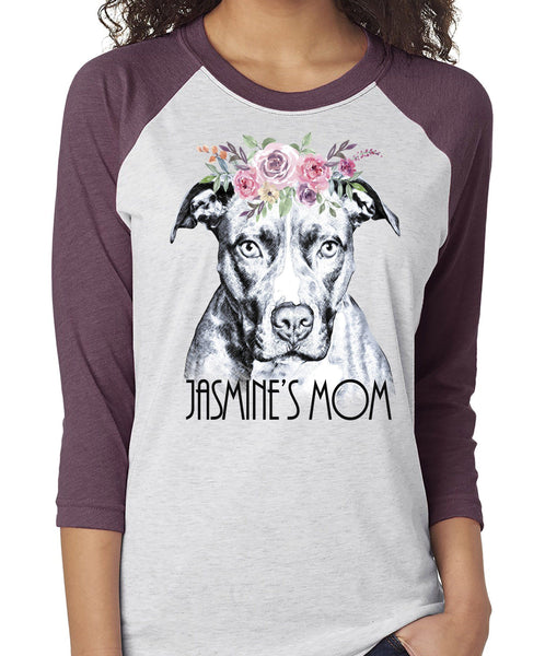 BEAUTIFUL BOHO PIT BULL RAGLAN TEE - UP TO 3XL - 3 COLORS - PERSONALIZATION INSTRUCTIONS BELOW