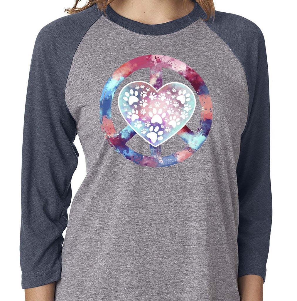 PEACE LOVE PAWS RAGLAN TEE - UP TO 3XL - 3 COLORS