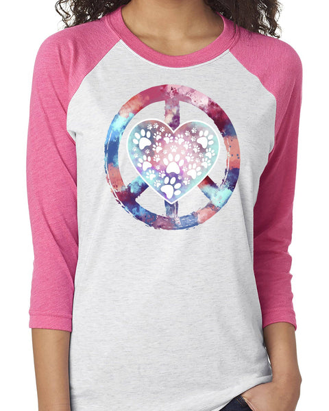 PEACE LOVE PAWS RAGLAN TEE - UP TO 3XL - 3 COLORS