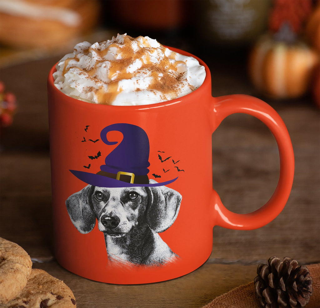 HALLOWEEN DACHSHUND WITCH HAT ORANGE MUG