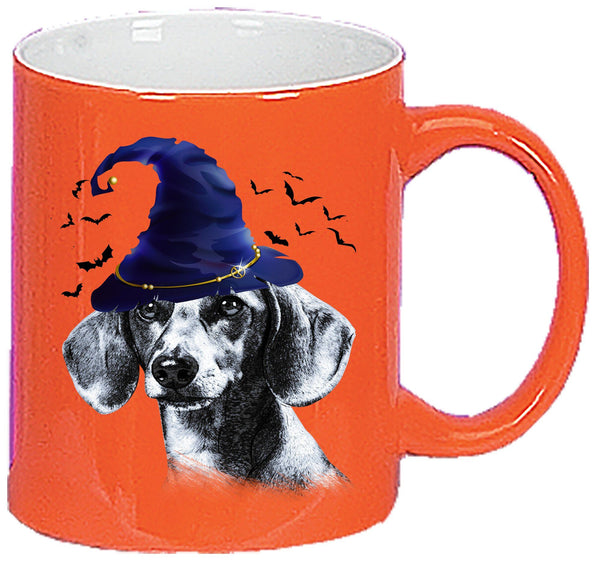 HALLOWEEN DACHSHUND WIZARD HAT ORANGE MUG