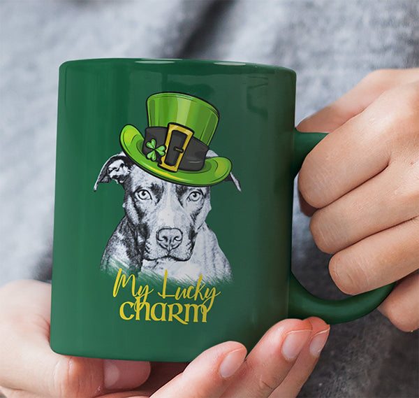 MY LUCKY CHARM PIT BULL FOREST GREEN 11 OZ. MUG