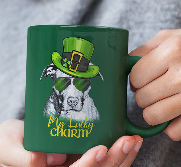 COOL LUCKY CHARM PIT BULL FOREST GREEN 11 OZ. MUG