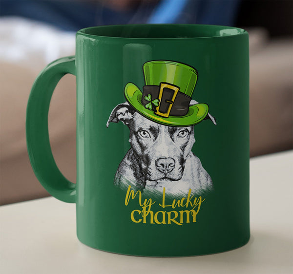 MY LUCKY CHARM PIT BULL FOREST GREEN 11 OZ. MUG