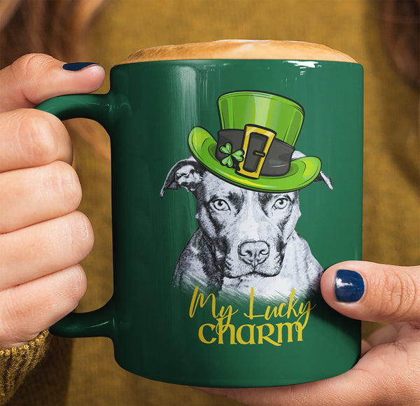MY LUCKY CHARM PIT BULL FOREST GREEN 11 OZ. MUG
