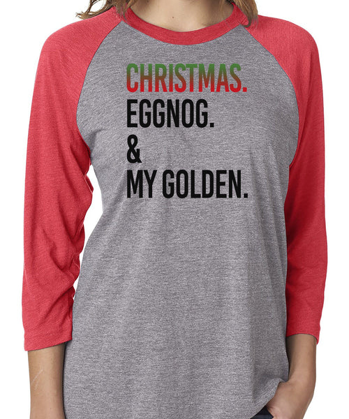 PERSONALIZED CHRISTMAS EGGNOG & YOUR DOG GRAY RAGLAN TEE - UP TO 3XL - 3 COLORS