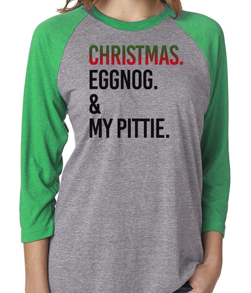 PERSONALIZED CHRISTMAS EGGNOG & YOUR DOG GRAY RAGLAN TEE - UP TO 3XL - 3 COLORS