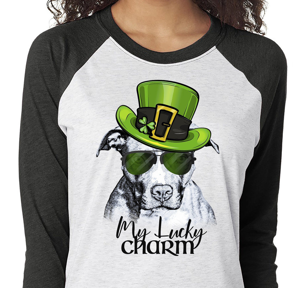 COOL LUCKY CHARM PIT BULL RAGLAN TEE - UP TO 3XL