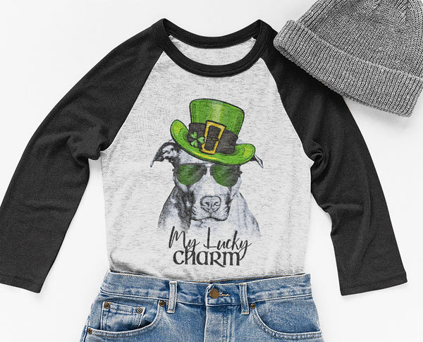 COOL LUCKY CHARM PIT BULL RAGLAN TEE - UP TO 3XL