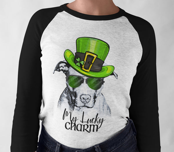 COOL LUCKY CHARM PIT BULL RAGLAN TEE - UP TO 3XL
