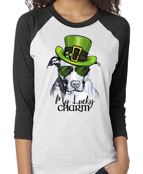COOL LUCKY CHARM PIT BULL RAGLAN TEE - UP TO 3XL