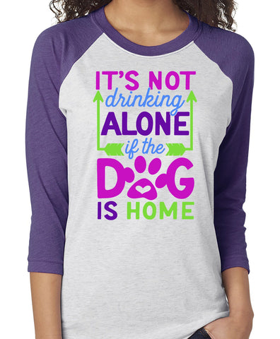 IT'S NOT DRINKING ALONE IF THE DOG IS HOME RAGLAN TEE - UP TO 3XL - 4 FUN COLORS