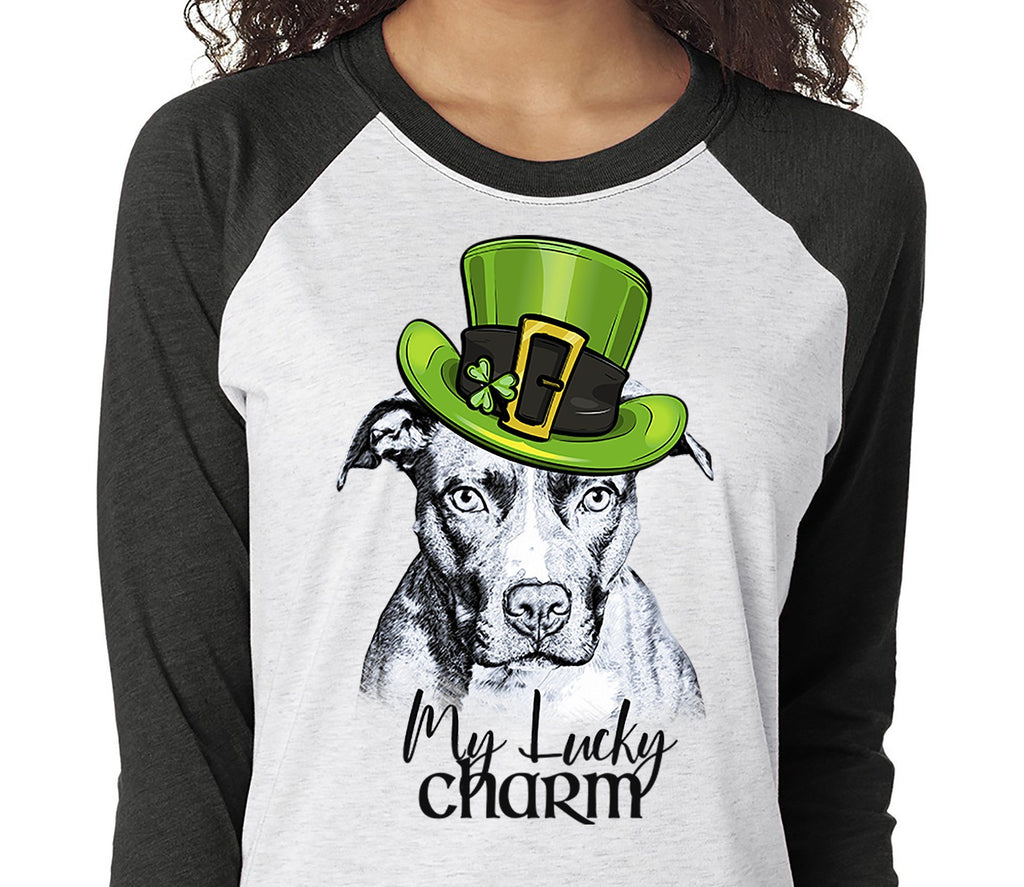 MY LUCKY CHARM PIT BULL RAGLAN TEE - UP TO 3XL