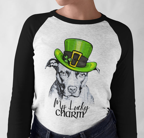 MY LUCKY CHARM PIT BULL RAGLAN TEE - UP TO 3XL
